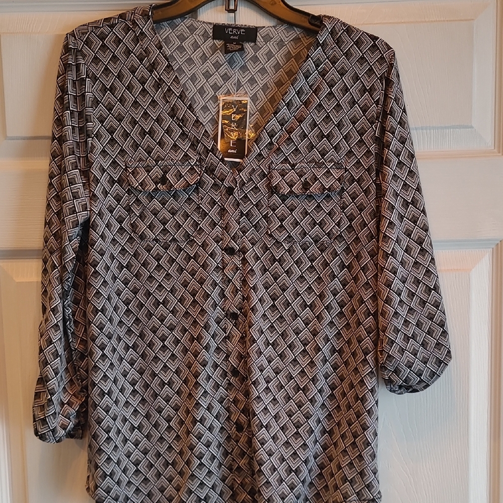 Verve Ami Black and White Patterned Blouse